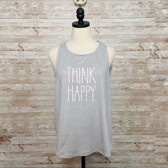 NWT Rae Dunn Think Happy Graphic Tank Top Heather Gray Loungewear Casual Size M - Picture 1 of 12